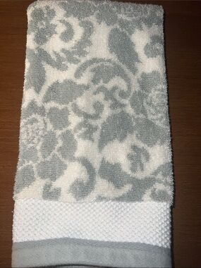 Cameo Blue White Floral Jacquard Hand Towel